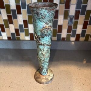 Vintage 2000s metal vase with rose